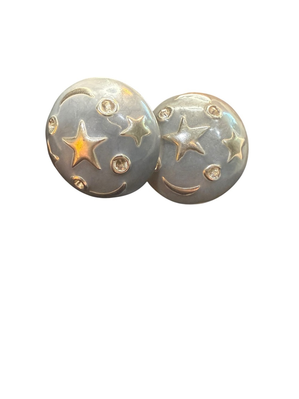 Vintage Celestial Moon Star Rhinestone Dome Earrings Silver Tone Cosmic - Picture 3 of 6